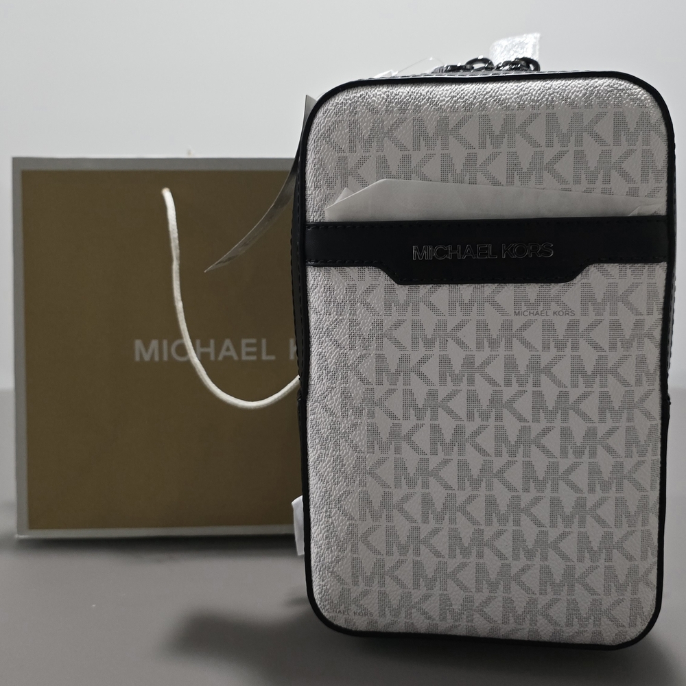 Michael Kors Men's Monogram White and Black Belt Bag
